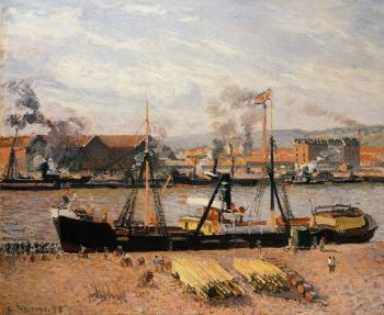 Camille Pissarro : Port of Rouen, Unloading Wood